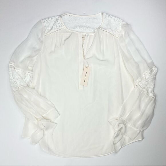 Rebecca Taylor Silk Henley Lace Panel Sarah Top Size 8 - Picture 3 of 11